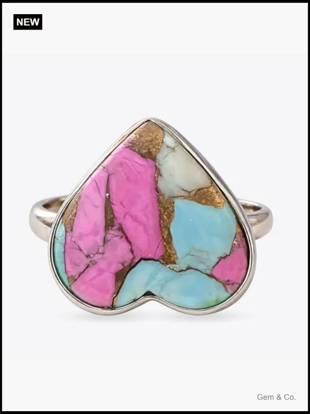 Adjustable Heart Turquoise Sterling Silver Ring Statement Gemstone